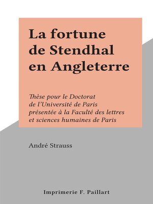 cover image of La fortune de Stendhal en Angleterre